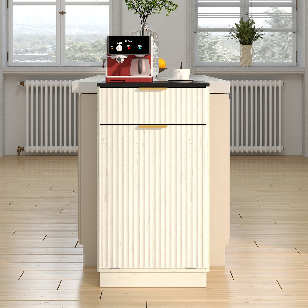 Woodgrain Tilt-Out Trash Can Cabinet with Wave-Textured Drawer