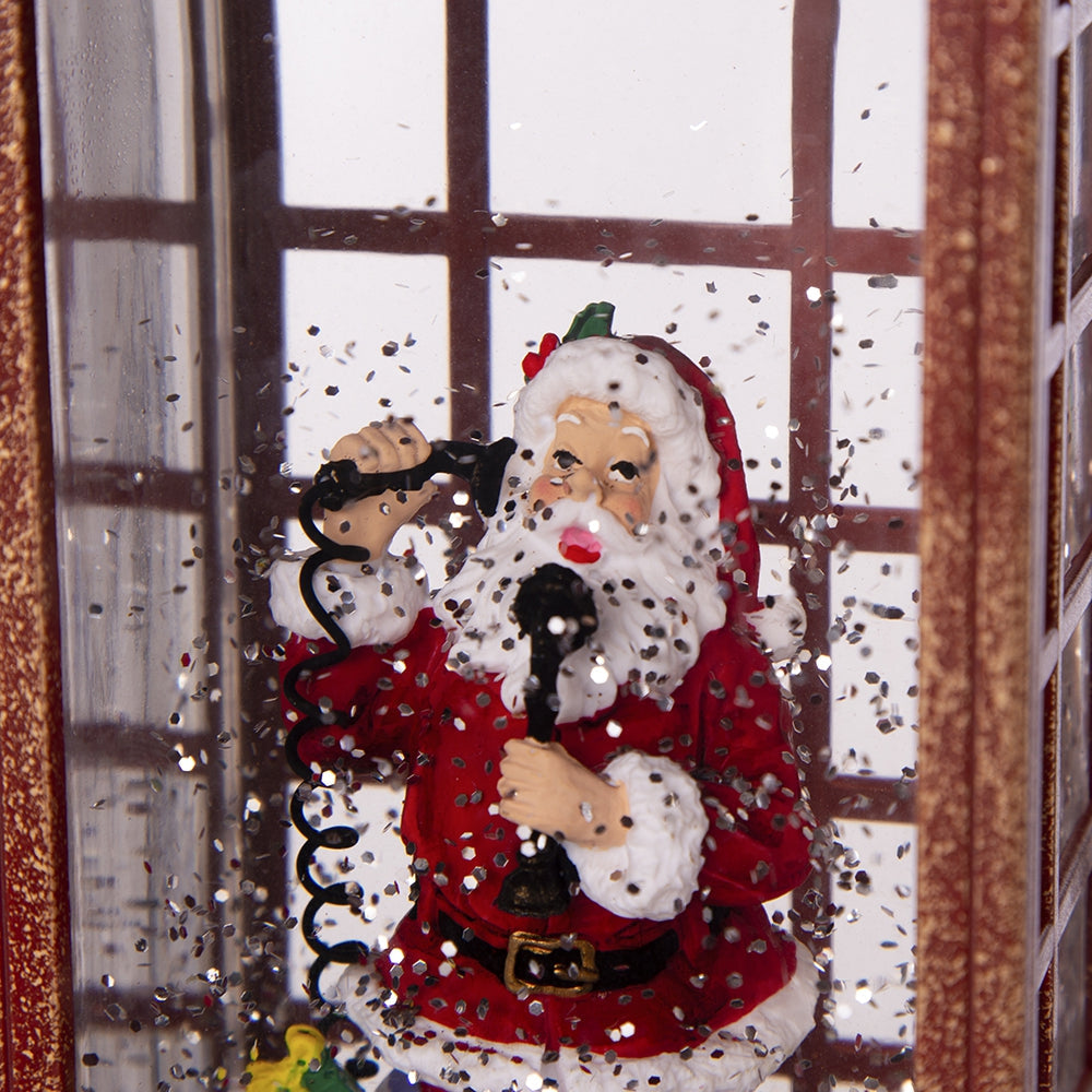 4x4x10"H Christmas Lighted Water Spinning Phone Booth With Santa
