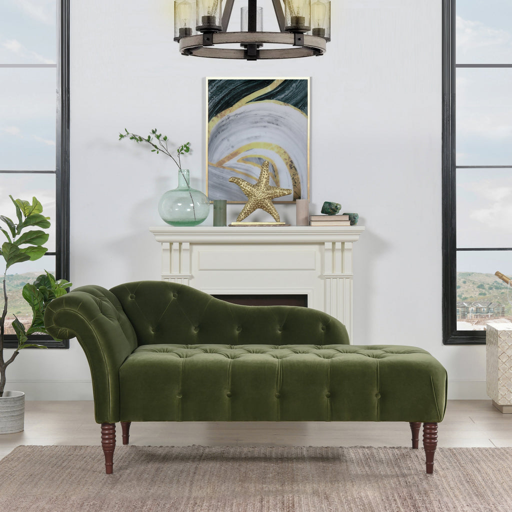 Samuel Tufted Roll Arm Chaise Lounge, Olive