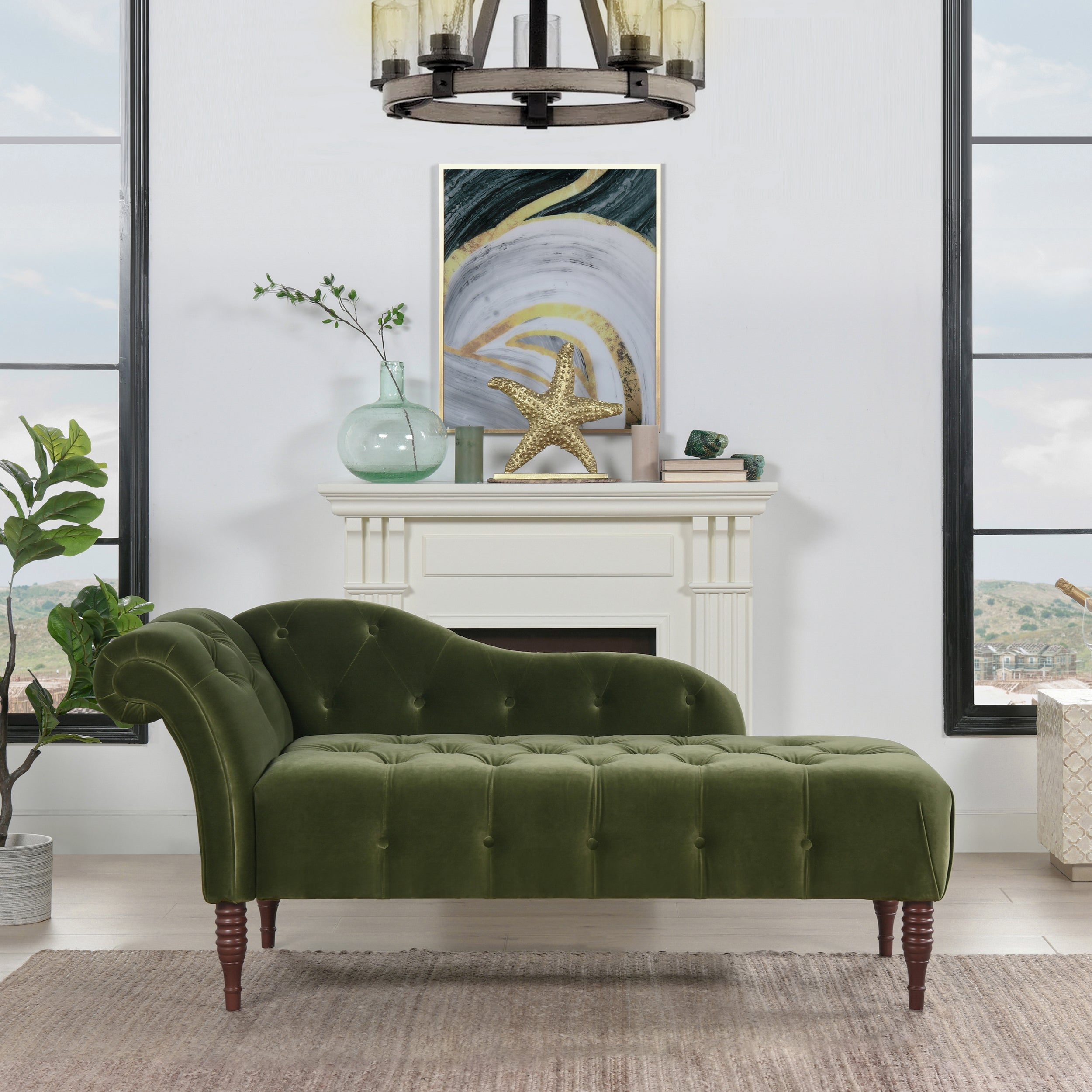 Samuel Tufted Roll Arm Chaise Lounge, Olive