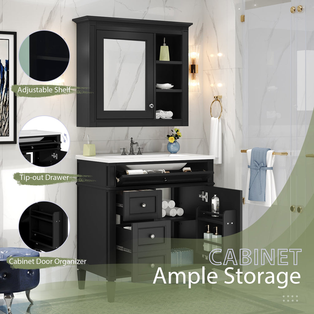 30" Bathroom Vanity with Top Sink, Modern Storage Cabinet