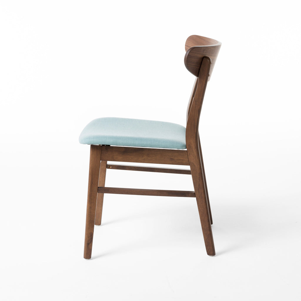 Set of 2 Dining Chairs - Upholstered Seat, Rubberwood Legs, Walnut+Mint