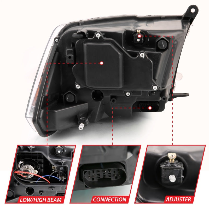 ANZO 2009-2018 Dodge Ram 1500 Projector Plank Style Switchback H.L Halo Black Amber (OE Style) 111439