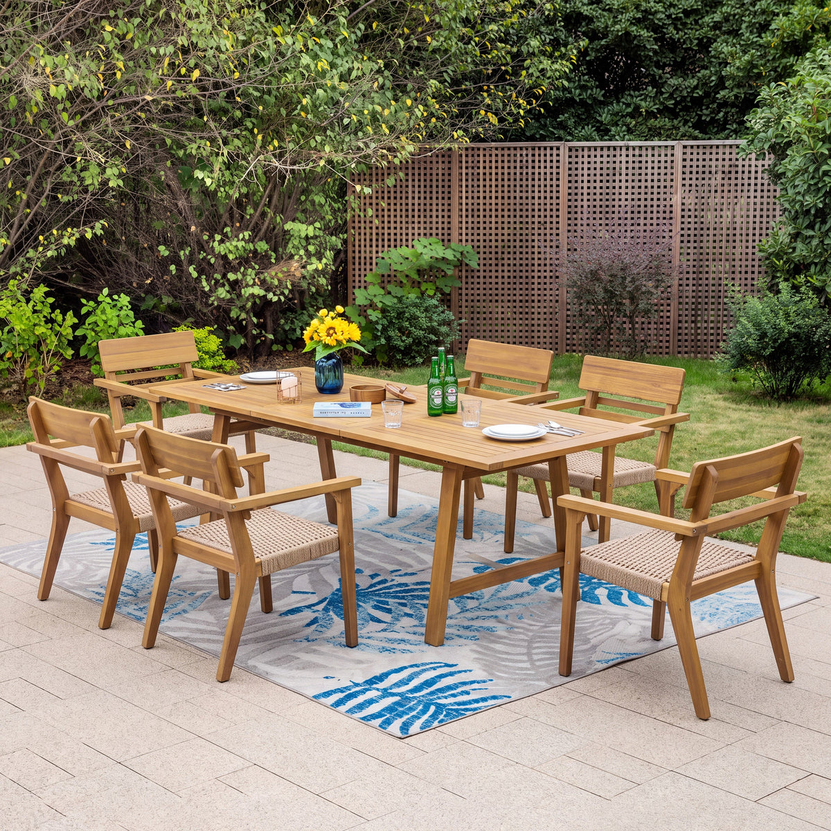 7-Piece Extendable Acacia Wood Outdoor Dining Set