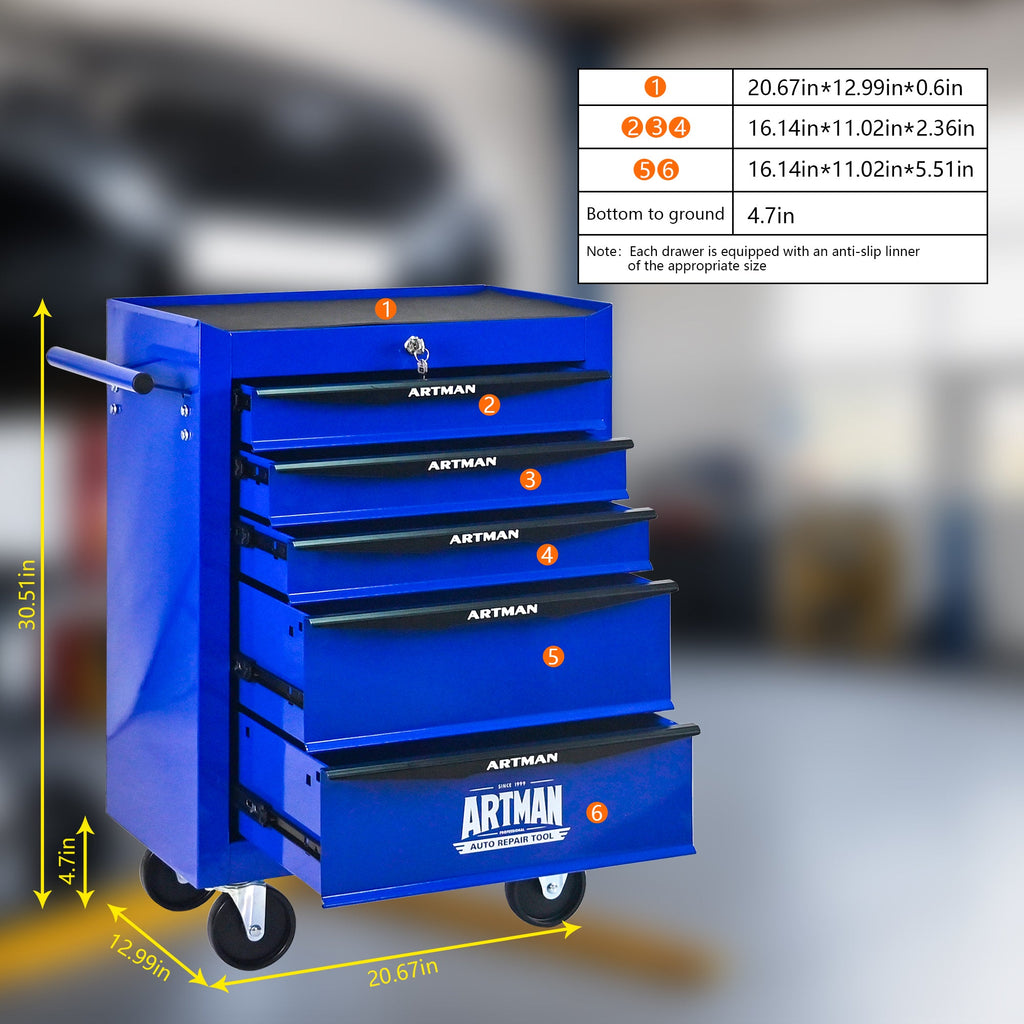 Rolling Metal Tool Chest with 5 Drawers - Purple