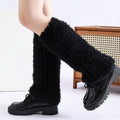 Autumn Winter Solid Knitted Fuzzy Sock Covers Women Thickened Warm Y2K Style Fleece-Lined Fluffy Fur Leg Warmers Calf Socks Pair