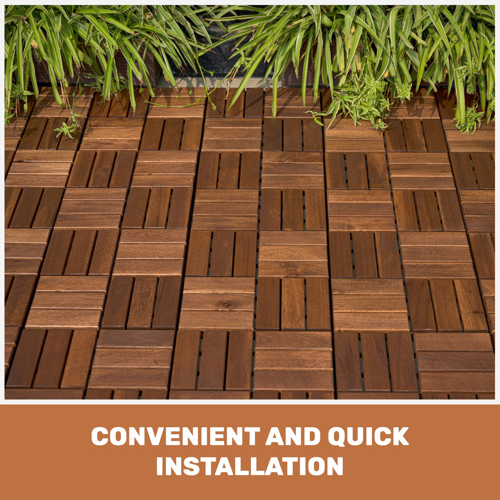 Acacia Wood Interlocking Deck Tiles Checker Pattern