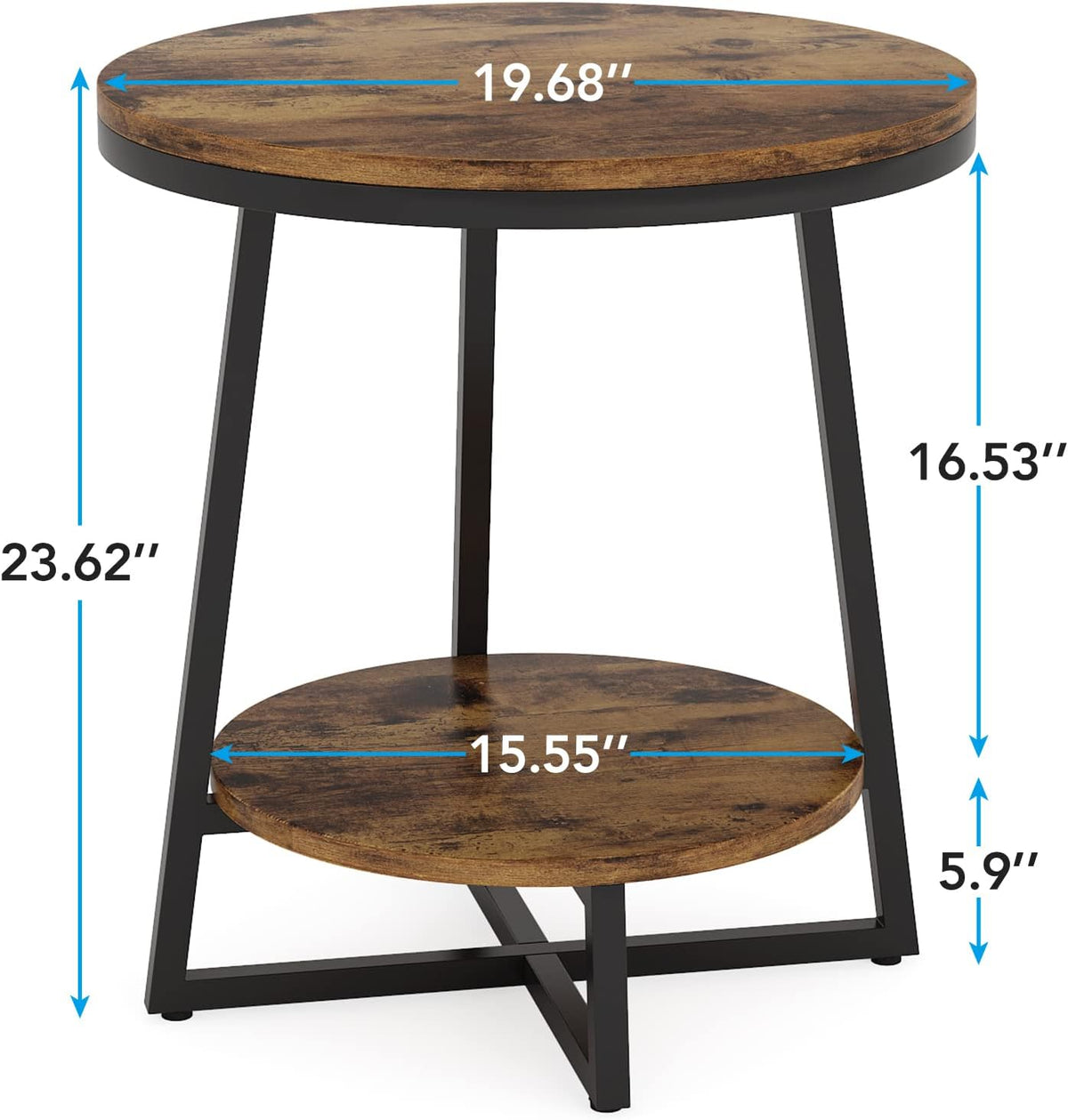 19.68" Industrial End Table with Storage Shelf