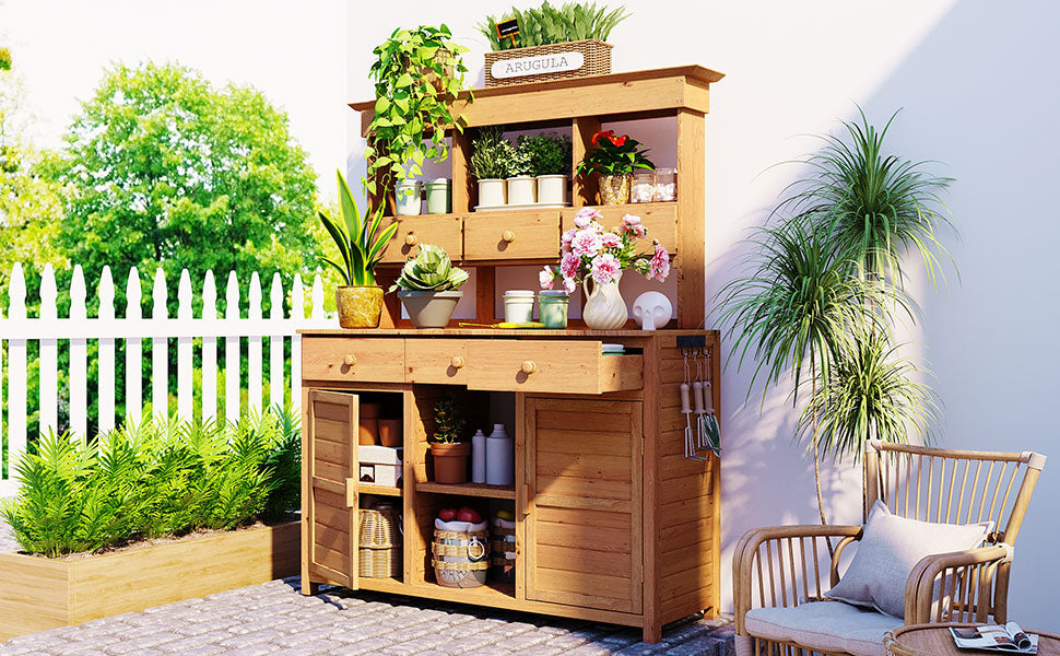 TOPMAX 65.7'' Tall Garden Potting Bench with Hutch