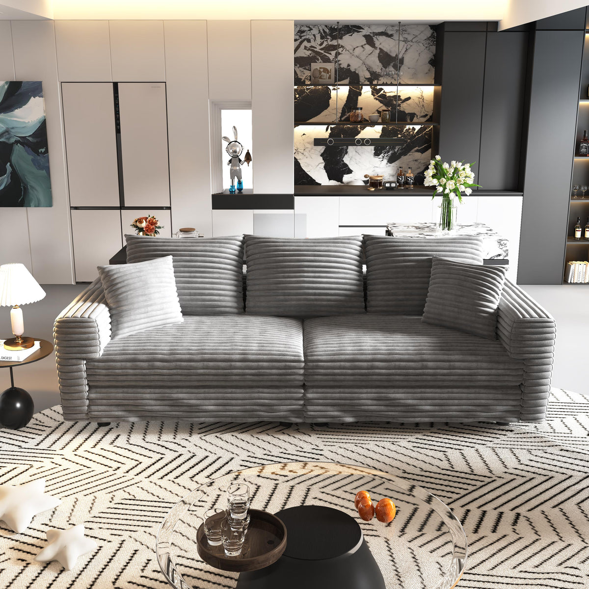 82.7" Plush Corduroy 3-Seat Sofa