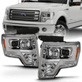 ANZO 2009-2014 Ford F-150 Projector Headlight Plank Style Chrome Amber 111444