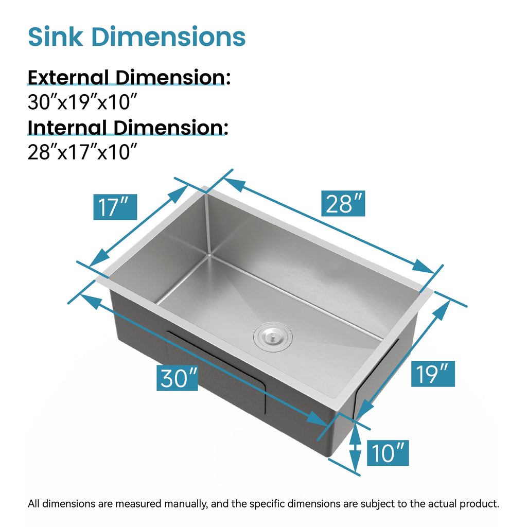 Stainless Steel Kitchen Sink, 30"x19" Drop In Single Bowl