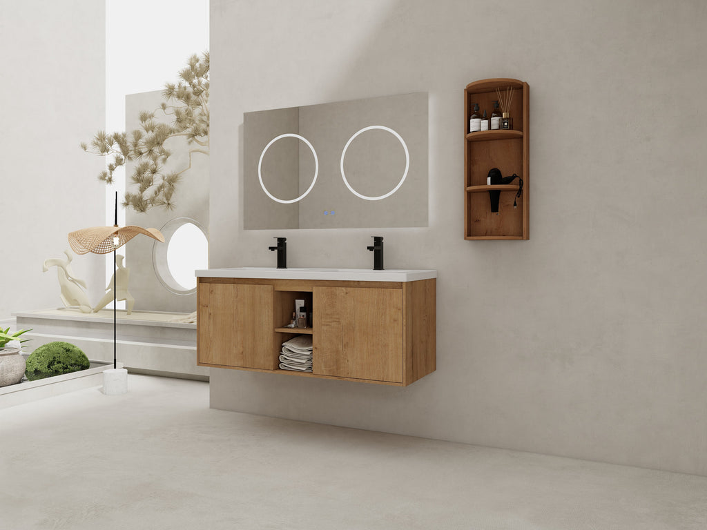 48" Wall-Mounted Bathroom Vanity With Double Sink and Storage Rack