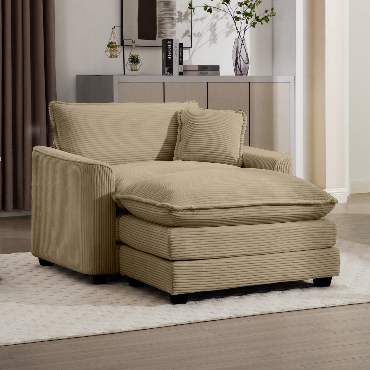 Comfortable Single Chair Deep Seat Sofa With Footstool