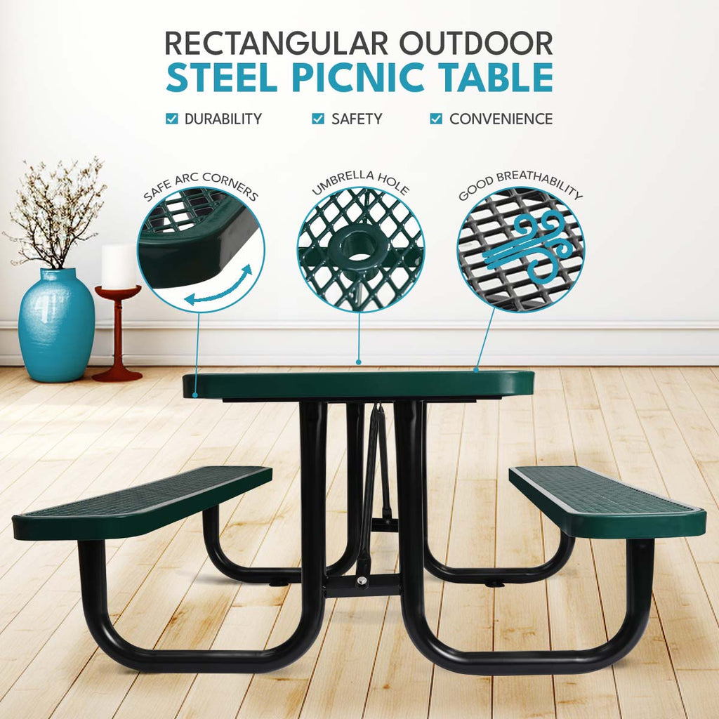 6 Ft. Rectangular Outdoor Picnic Table with Umbrella Pole