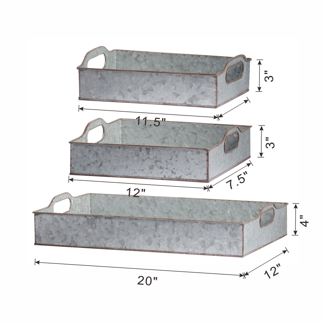Set of 3 Decorative Galvanized Trays
