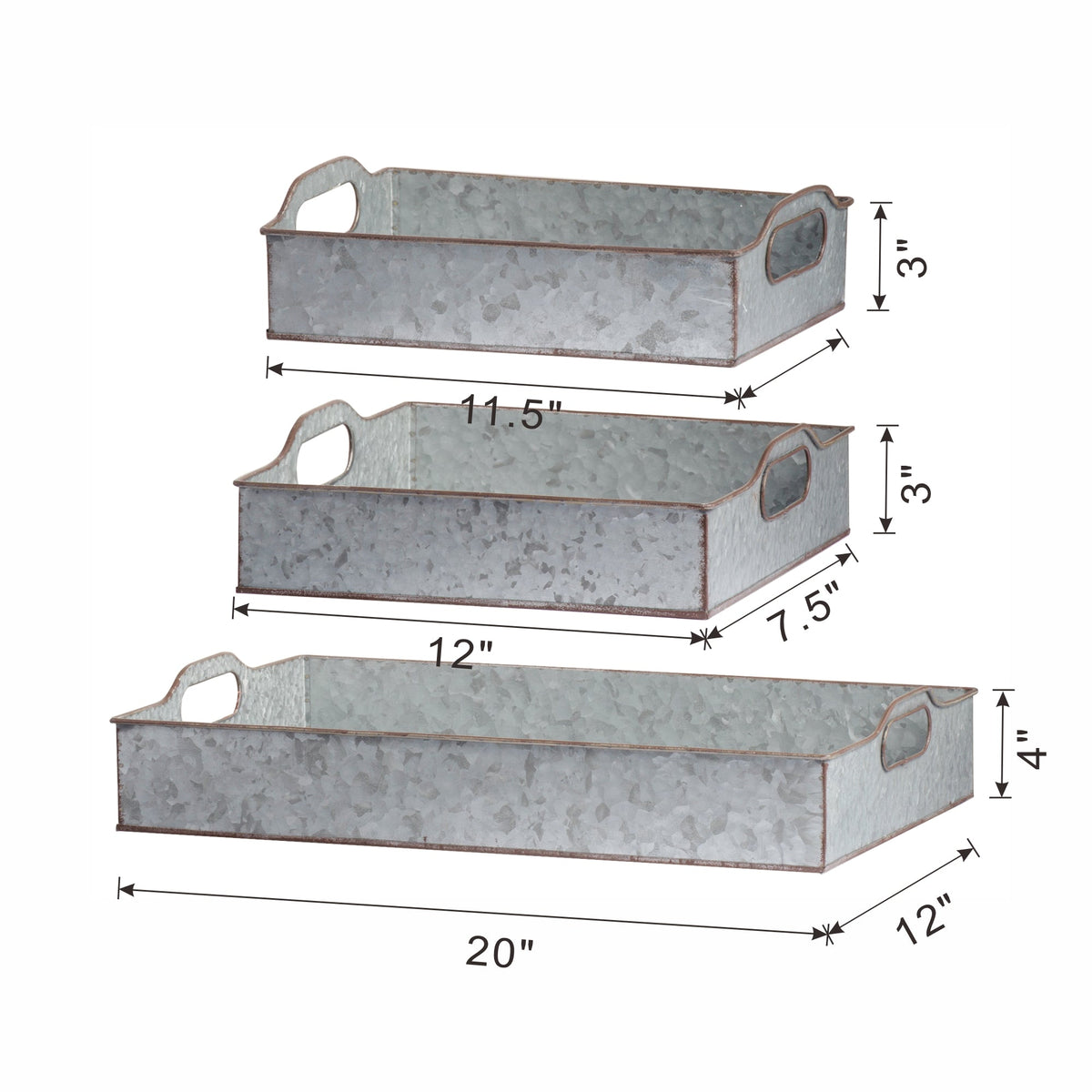 Set of 3 Decorative Galvanized Trays