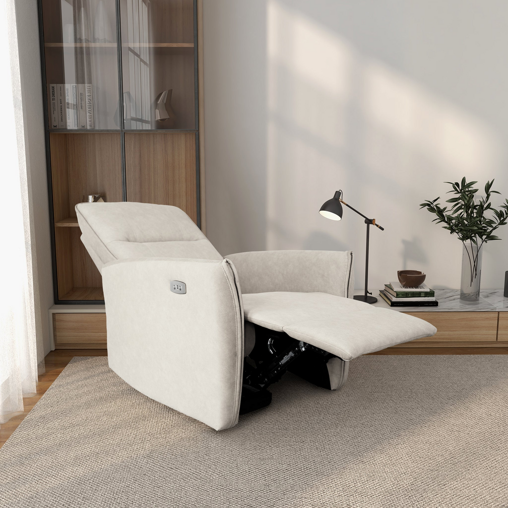 New Design Asheville Cream Suede Recliner Chair
