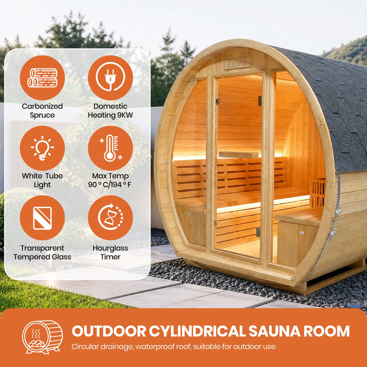 9000W 240V Finnish Carbonized Spruce Outdoor Sauna Room