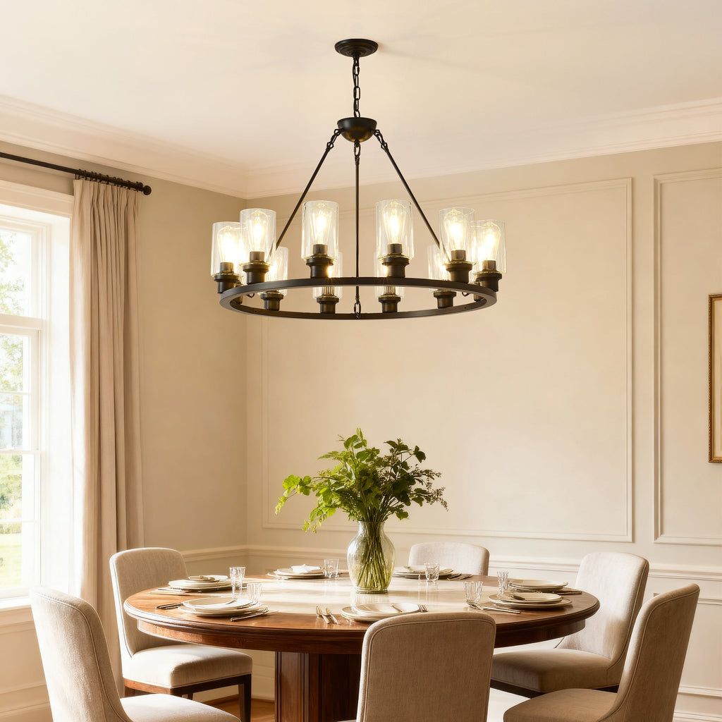Black Wagon Wheel Chandelier - 34.5 Inch Modern Farmhouse