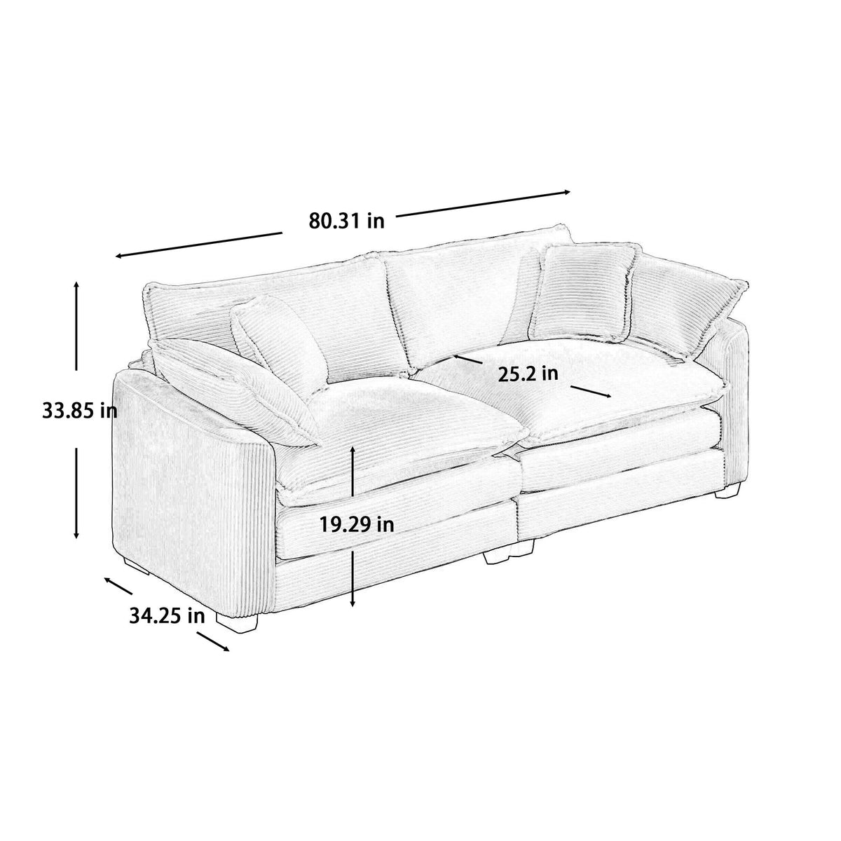 Modern Fabric Living Room Sofa Two Pieces Set