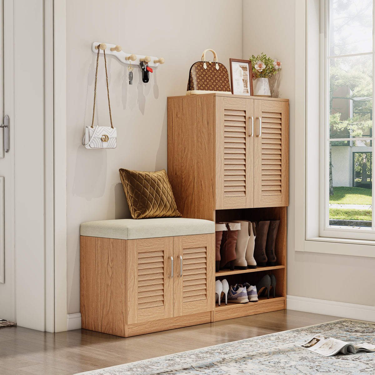 Multi Functional Shoe Storage Cabinet with Bench