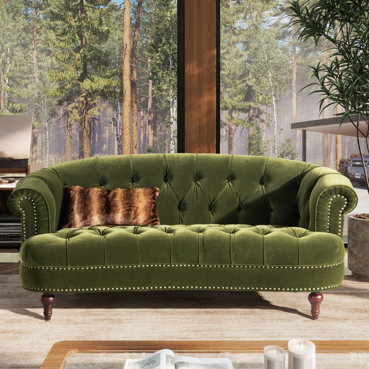 La Rosa Victorian Chesterfield Loveseat, Olive