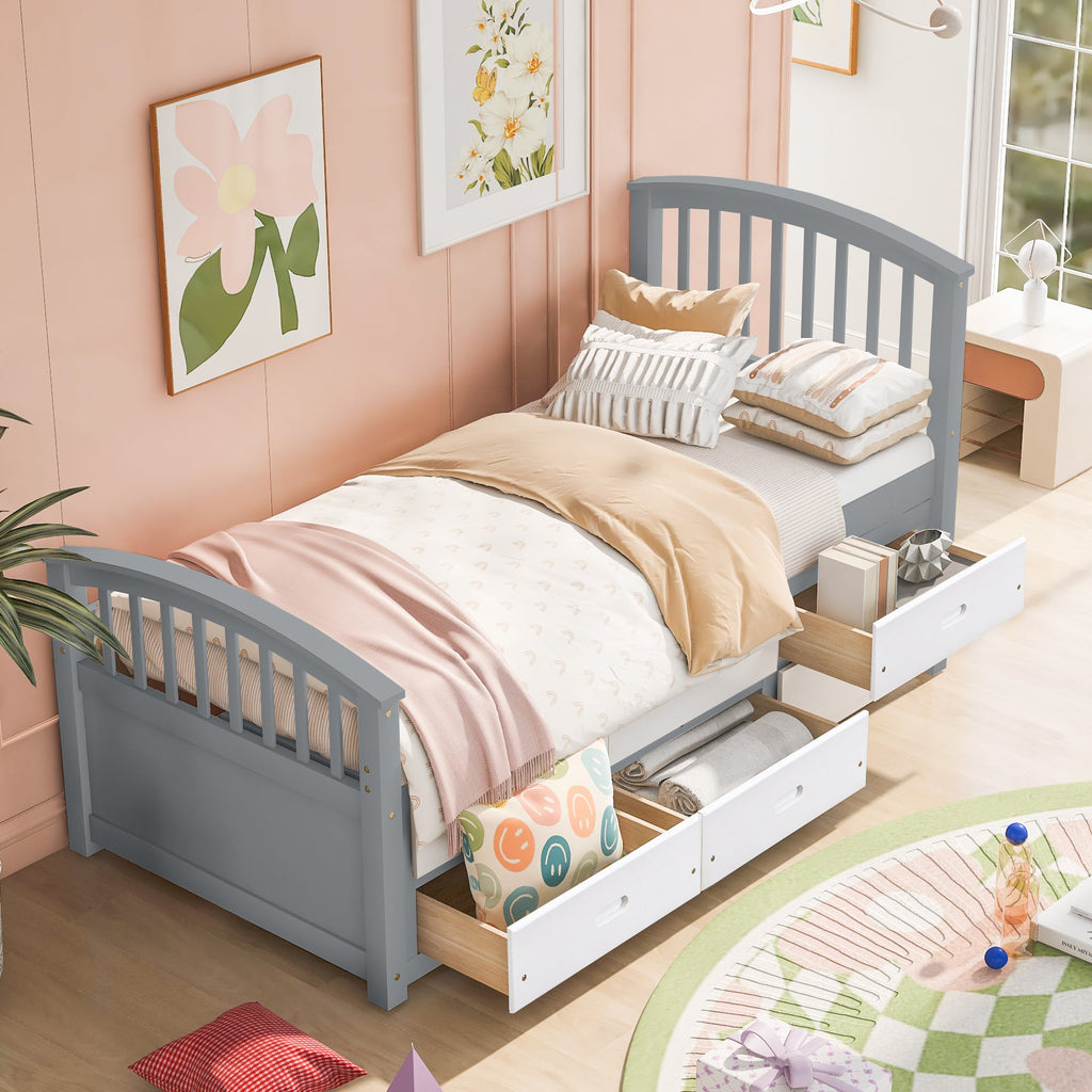 Twin Size Platform Storage Bed with 6 Drawers, Grey