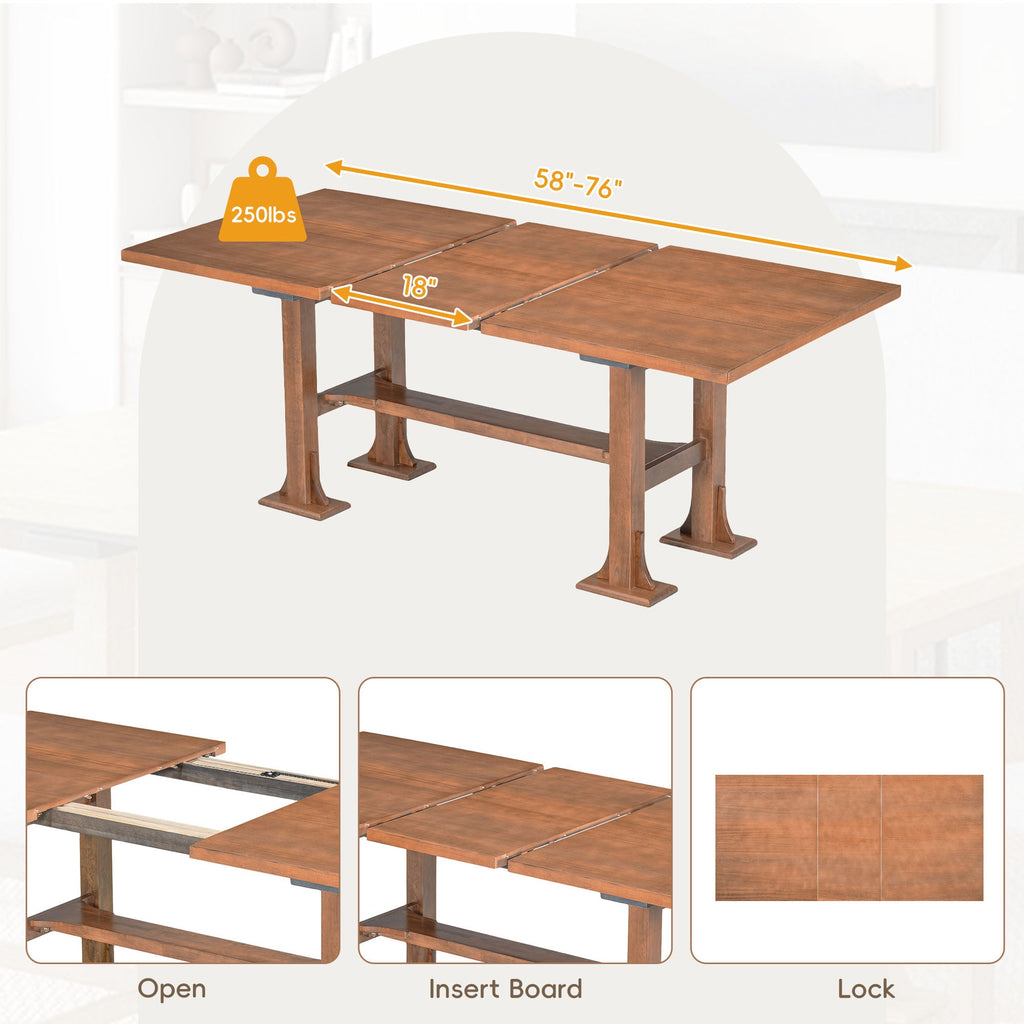 TOPMAX Farmhouse 76-Inch 6-Piece Extendable Dining Table Set