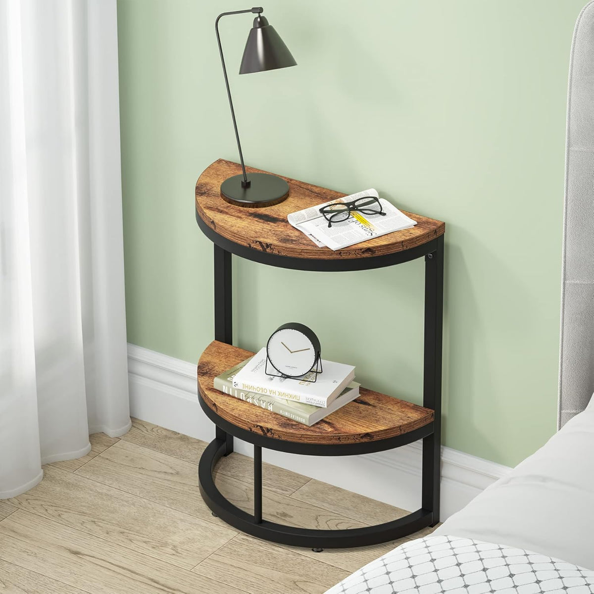 Slim Half Moon 2-Tier Semi-Circle End Table, 19.69" Rustic