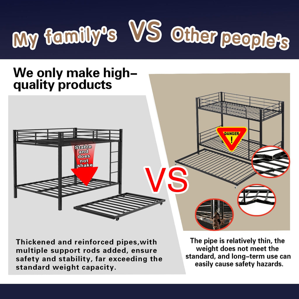 Durable Square Tube Iron Bunk Bed Featuring Safety Rails