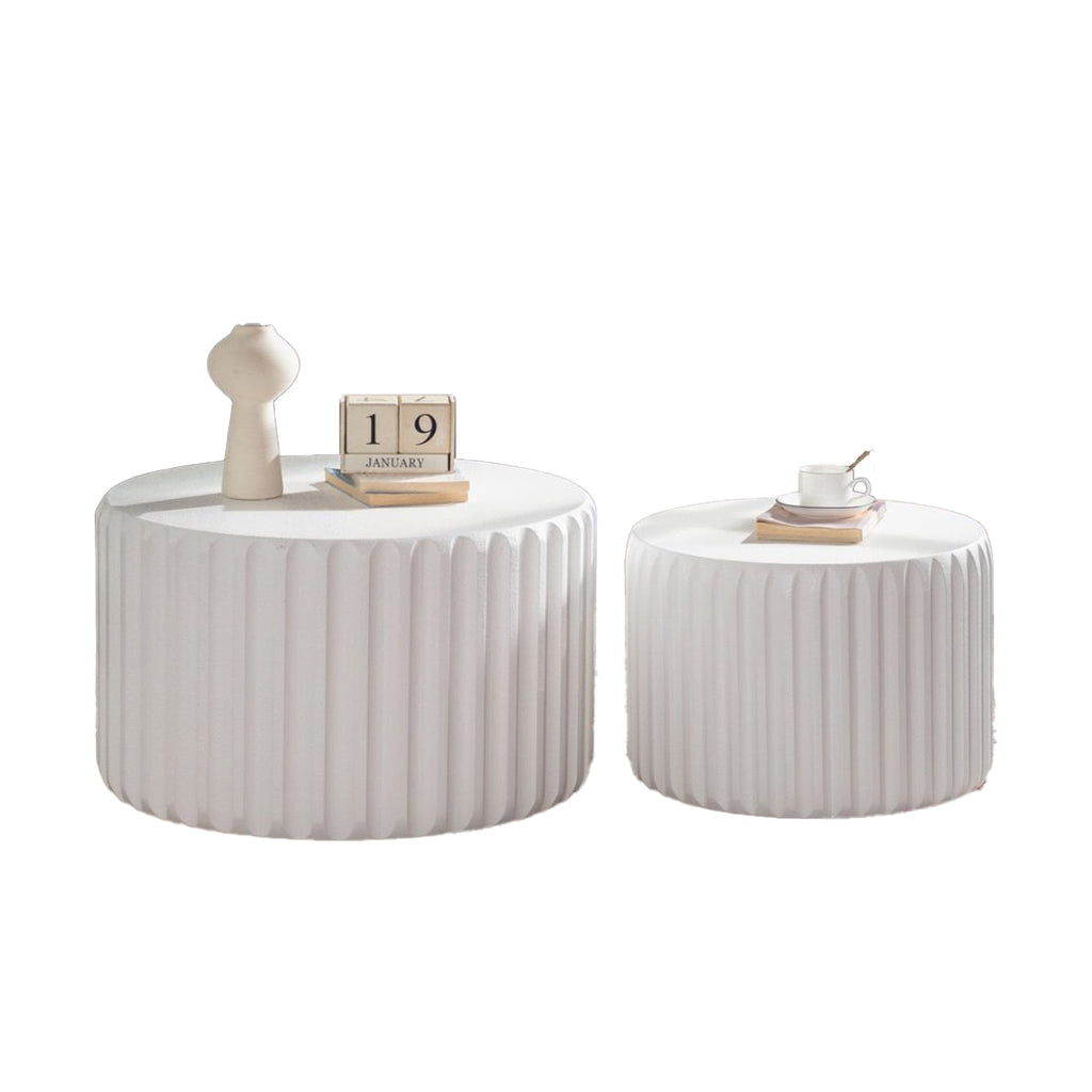 White Scalloped Round Coffee Table Set