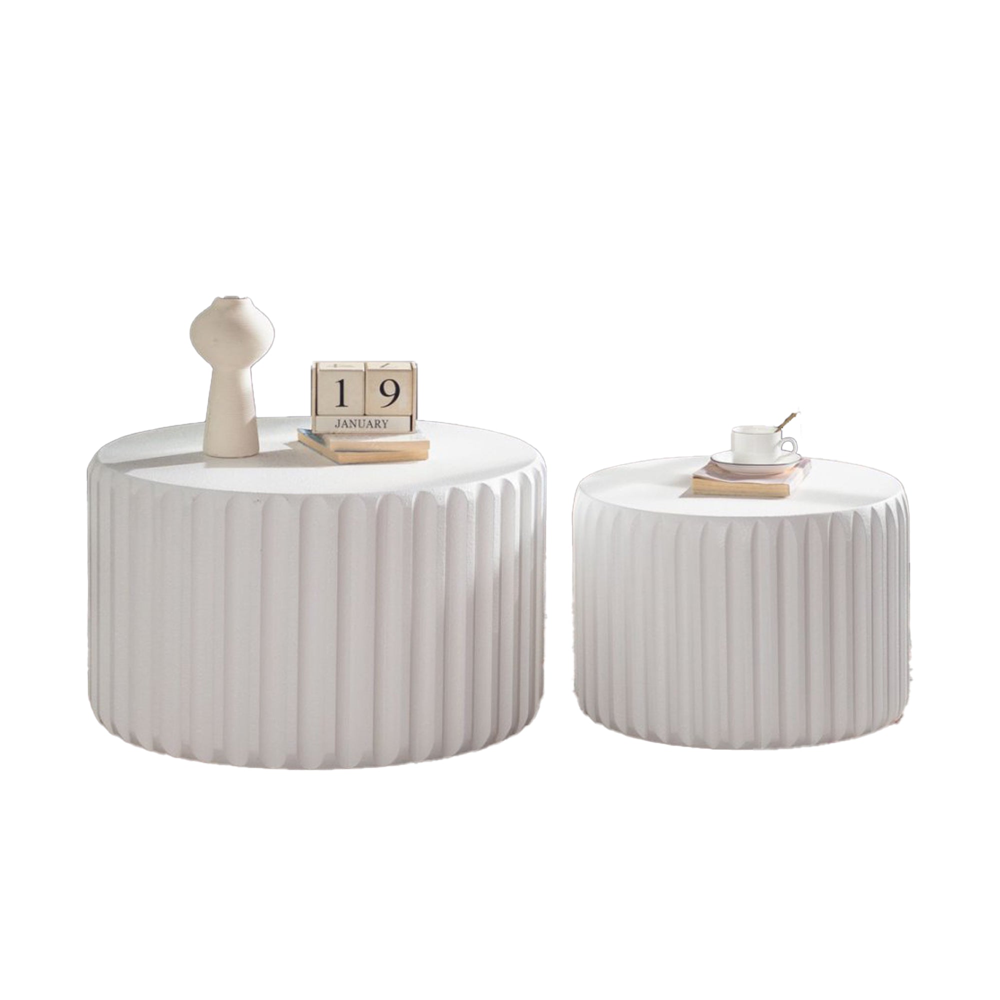 White Scalloped Round Coffee Table Set