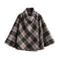 Womens Blended Fabric Plaid Cape Coat