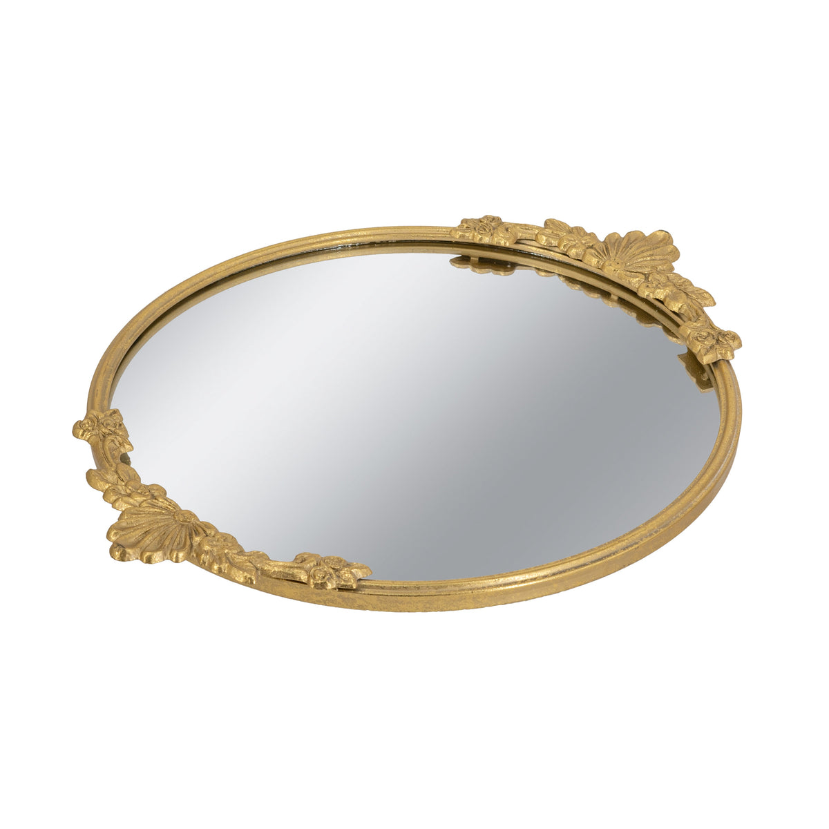 19x16 Round Mirror Tray with Gold Frame