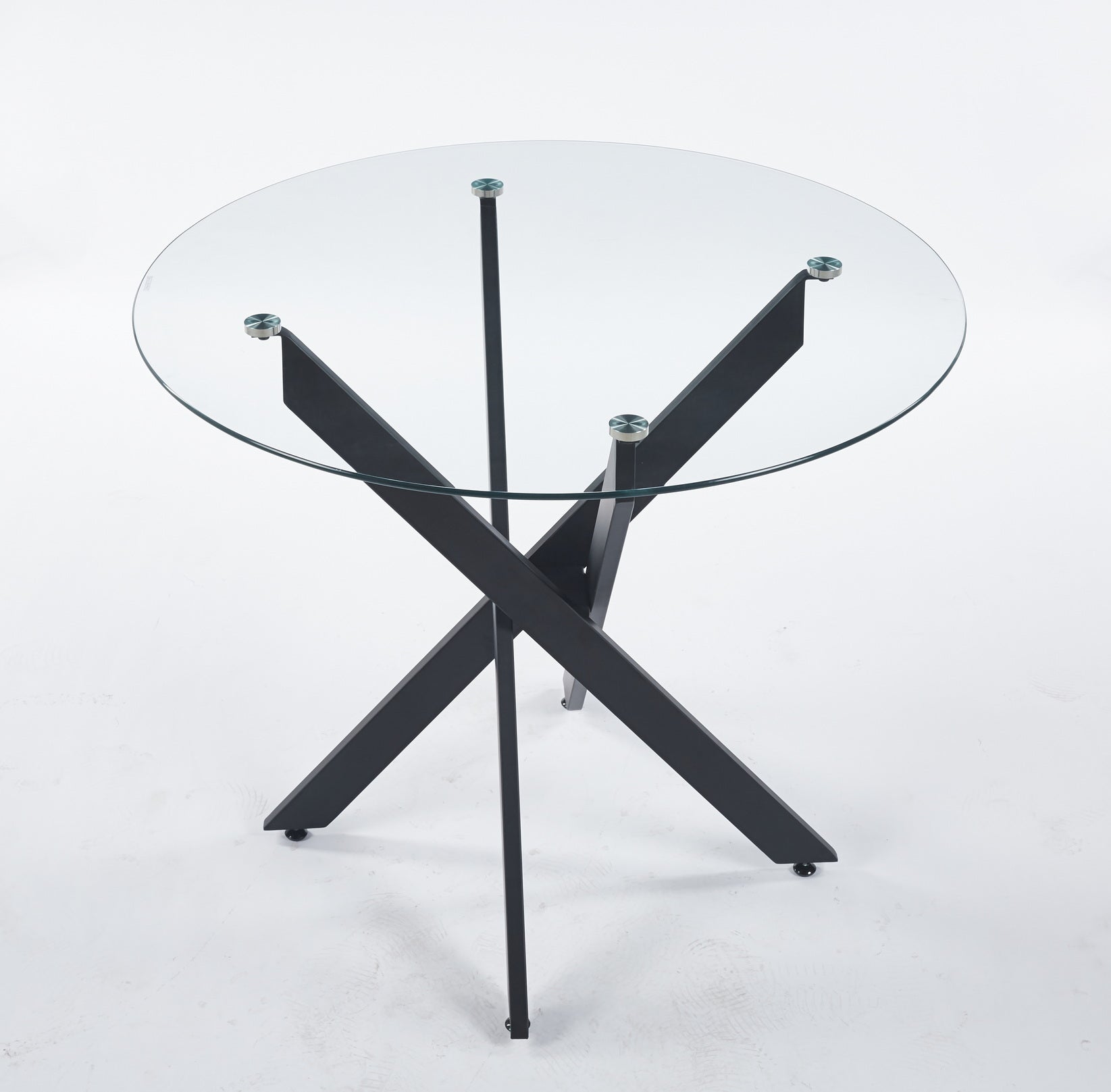 Black Dining Table with Cross Metal Leg and Tempered Glass