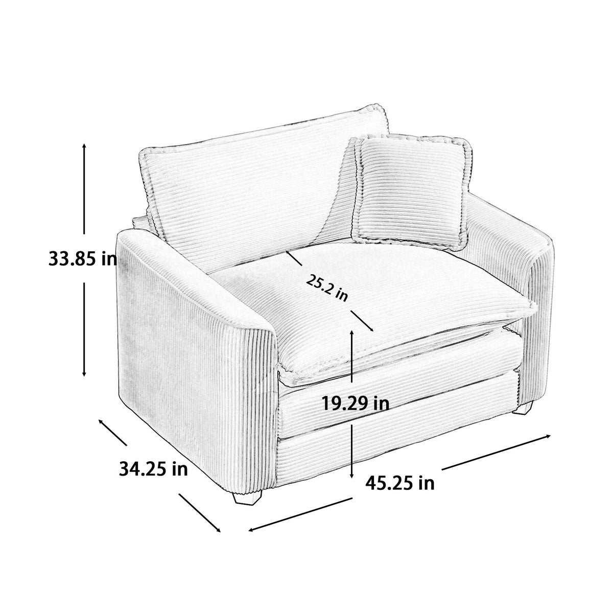 Tan Corduroy Fabric Comfortable Single Chair Deep Seat Sofa