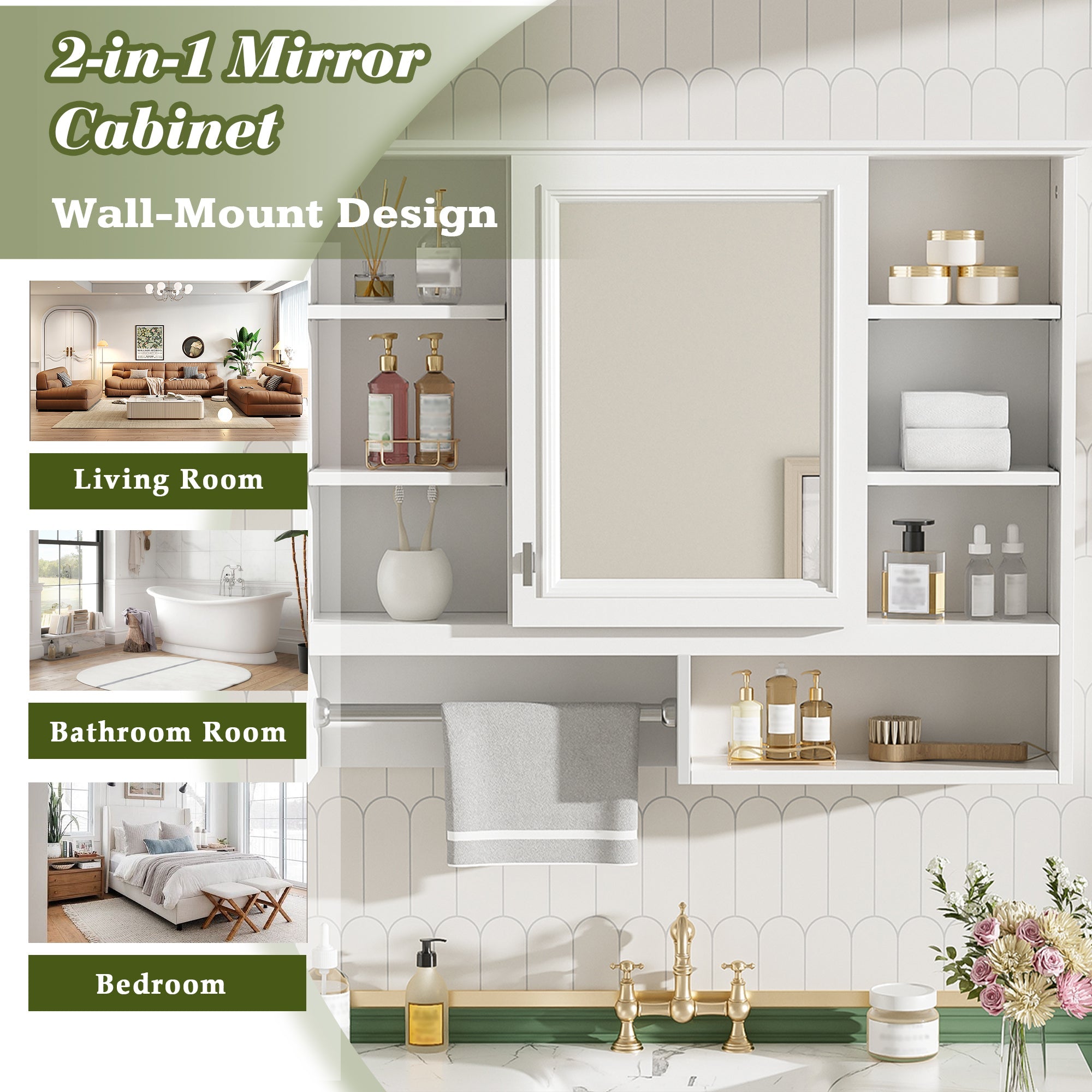 35 inch Wall-Mount 2-in-1 Mirror Cabinet