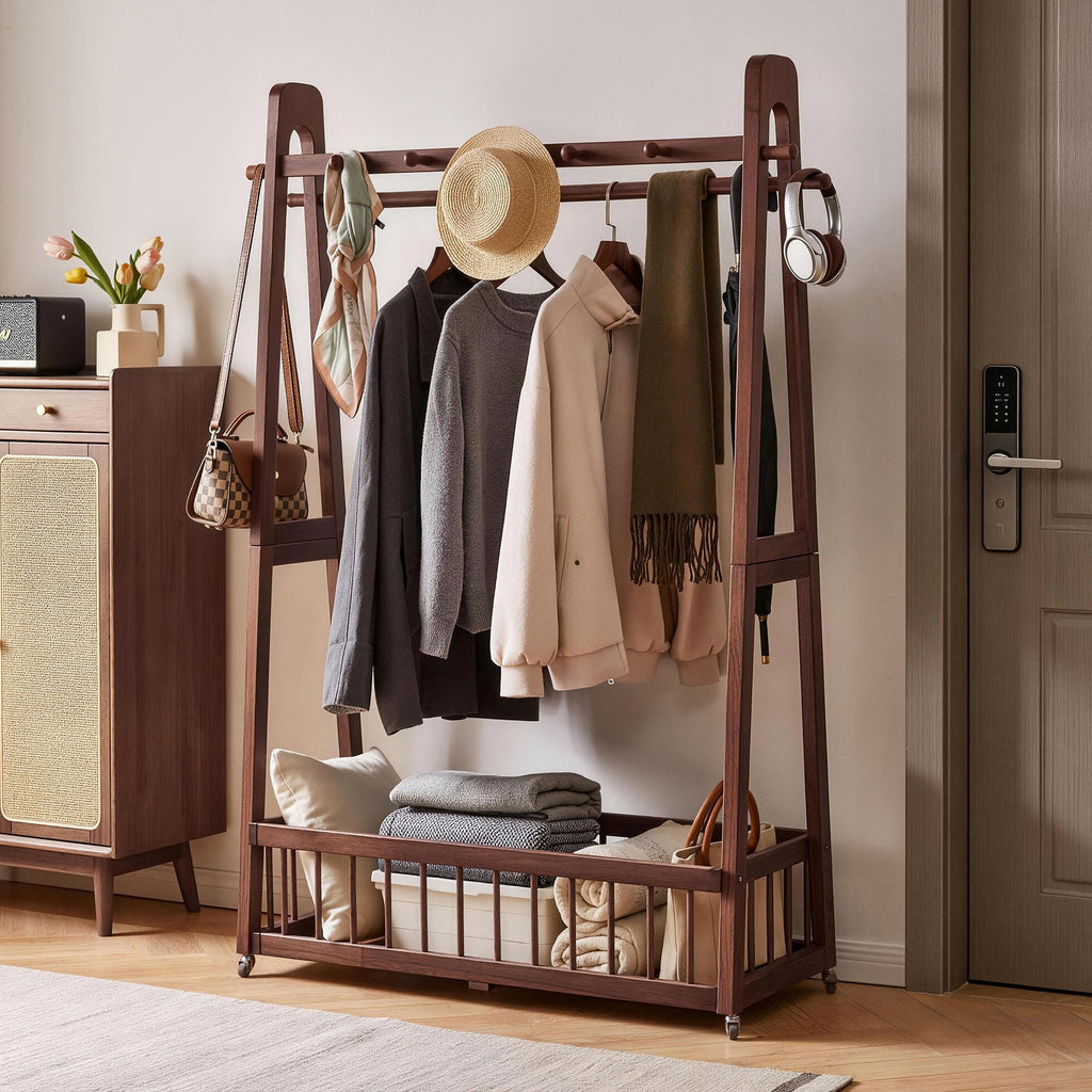 Solid Wood Freestanding Clothing Garment Rack