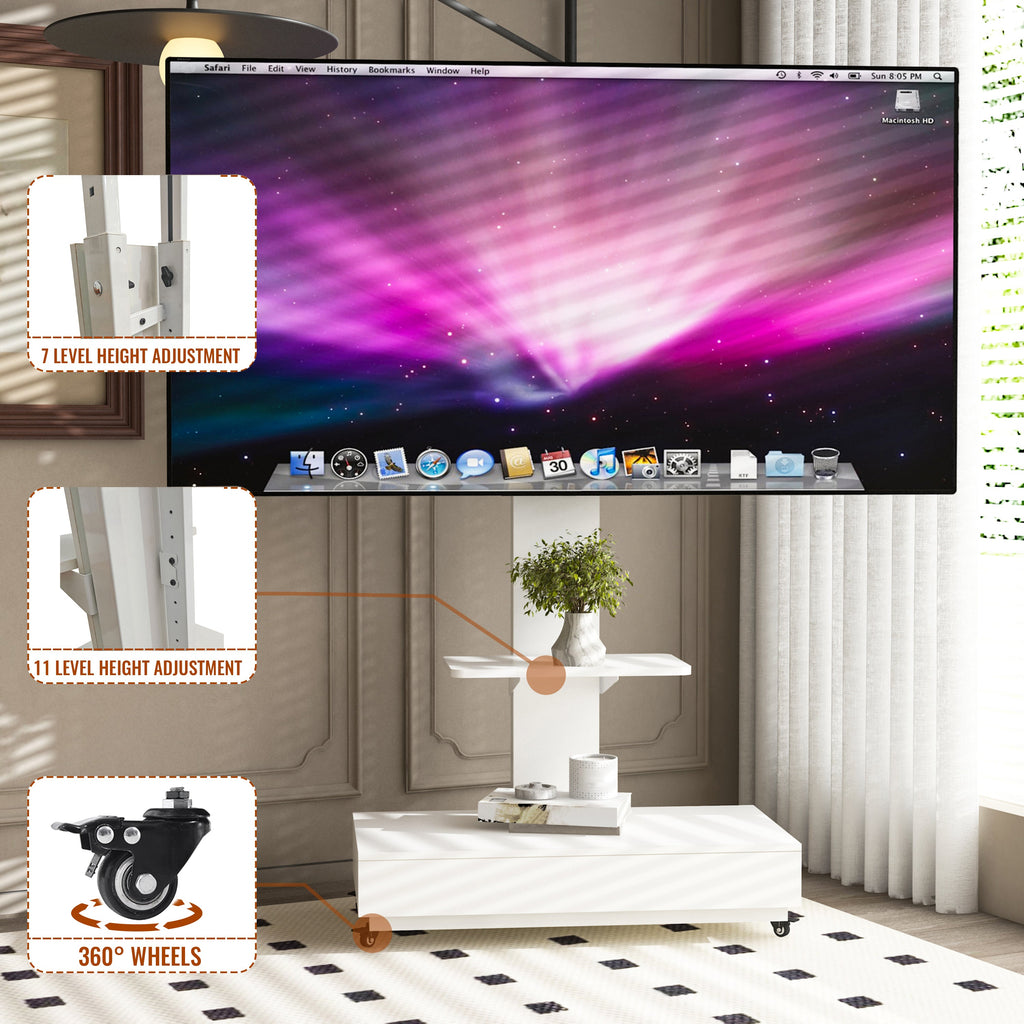 Adjustable Mobile TV Stand with Push-Pull Drawer