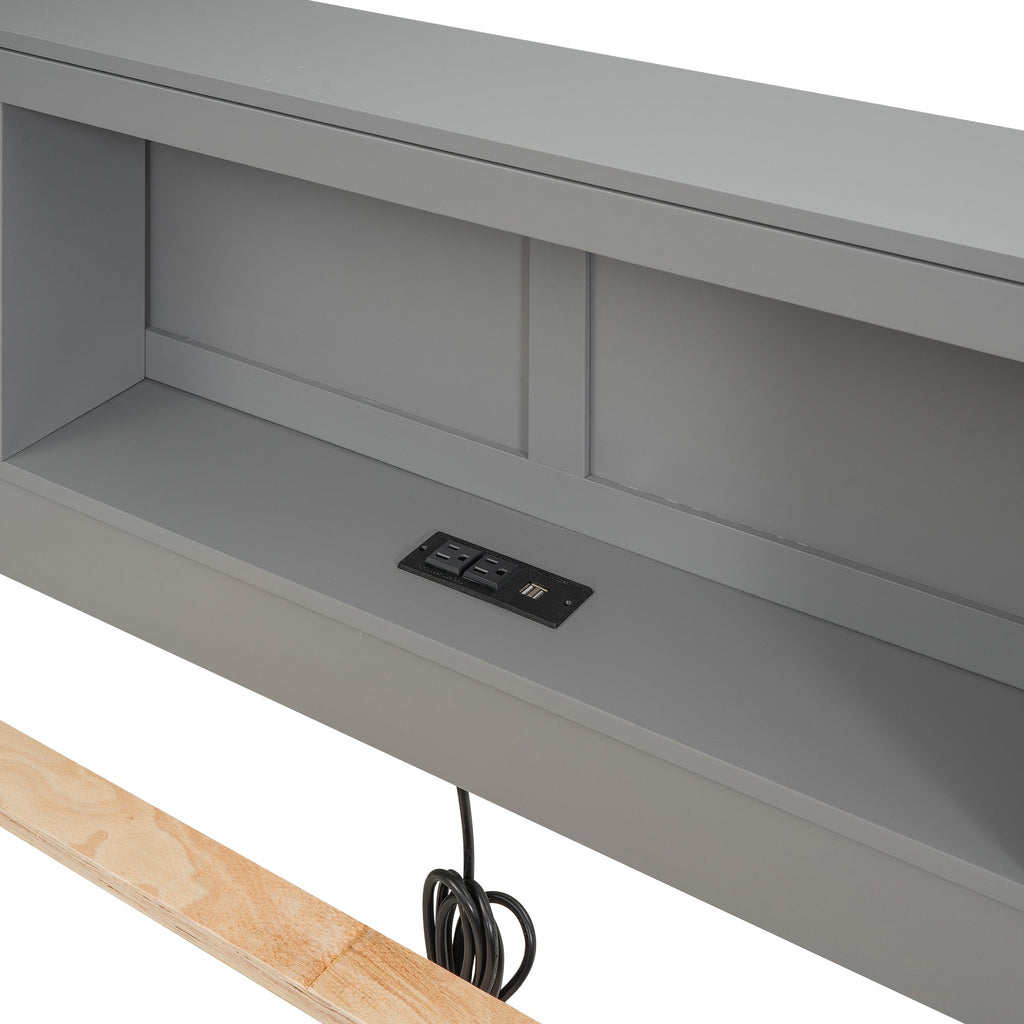 Full Size Platform Bed with Storage Headboard, USB, Twin Size Trundle and 3 Drawers