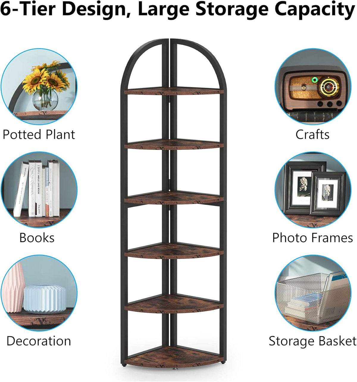 71.65" Tall 6 Tier Rustic Corner Shelf
