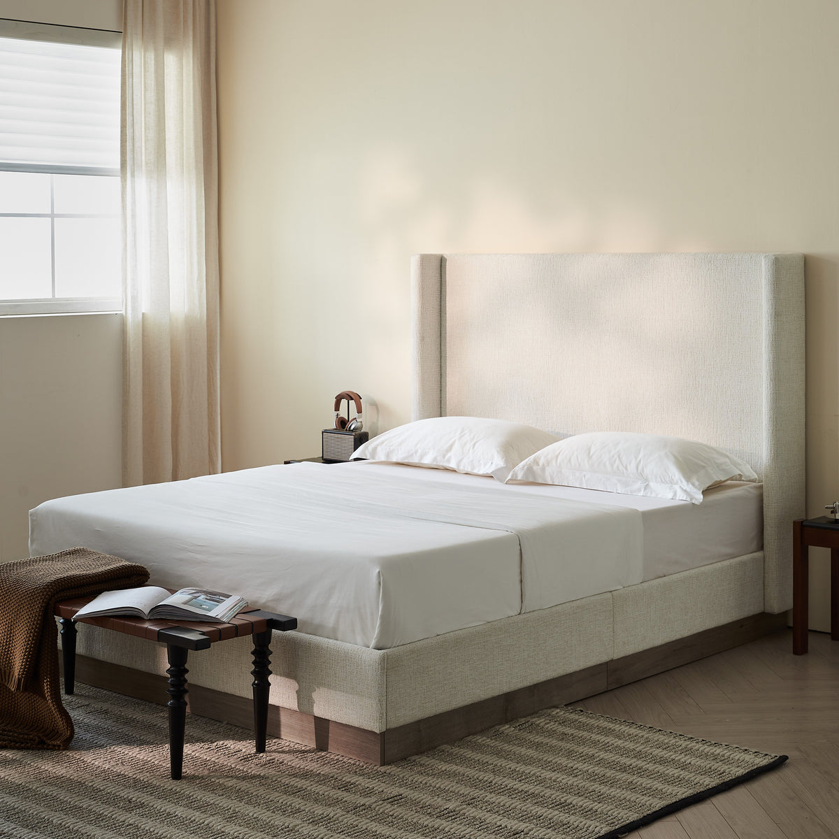 Hosford Upholstered Wingback Bed - California King - Oat Boucle