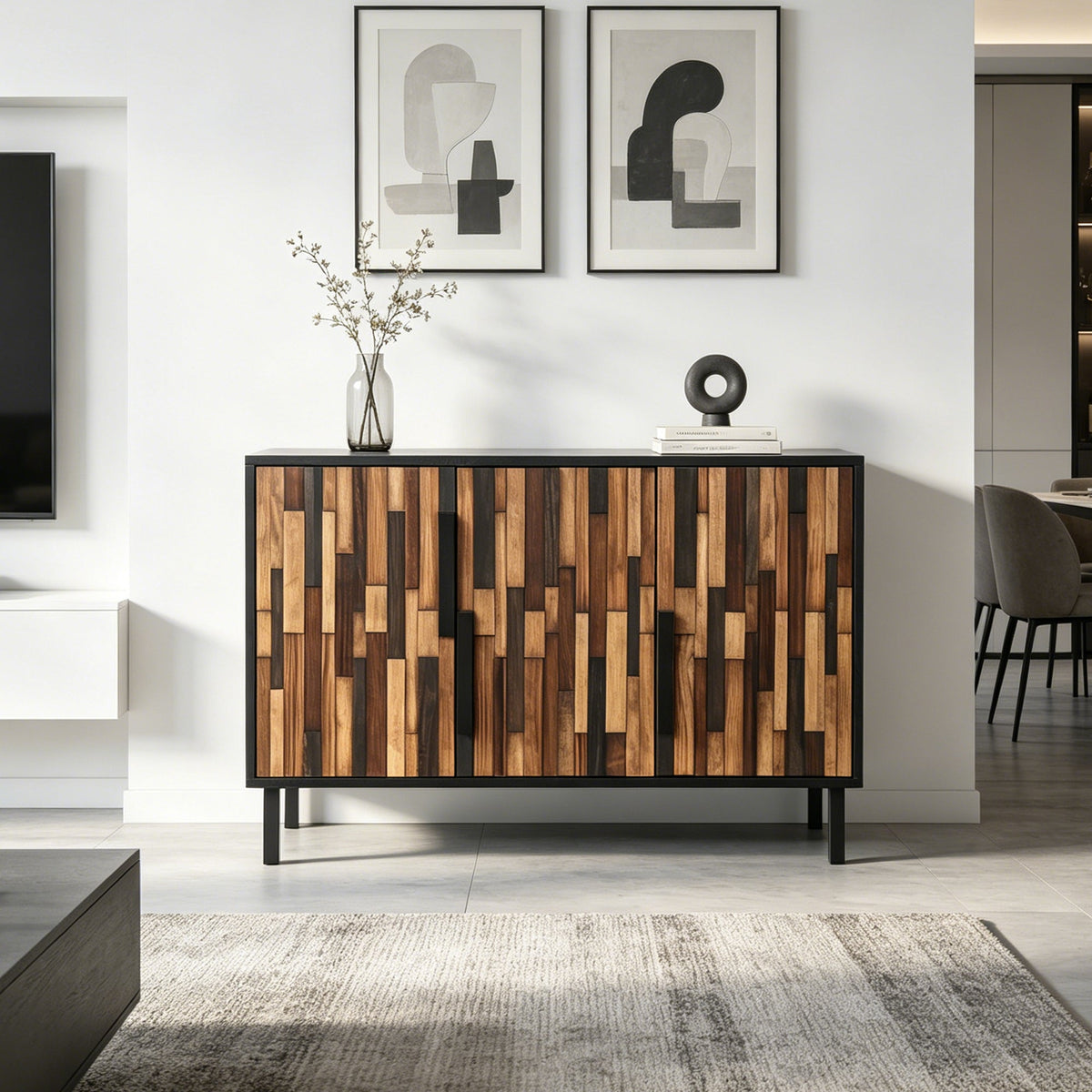 Farmhouse Rustic Sideboard With Straight Wood Pattern