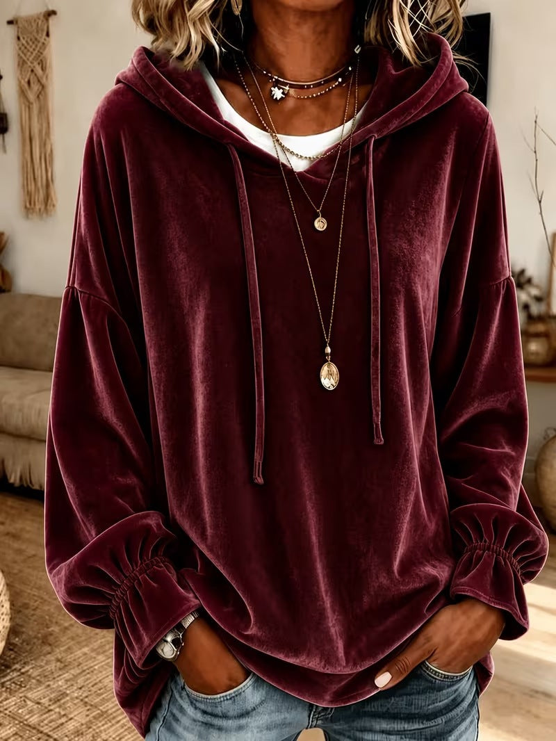 2026 European And American Women's Clothing Amazon Independent Station Hooded Sweater For Autumn And Winter Loose Drawstring Velvet Women's Clothing
