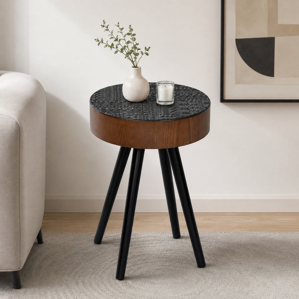 15.7" Round Small Drink Table with Solid Wood Legs