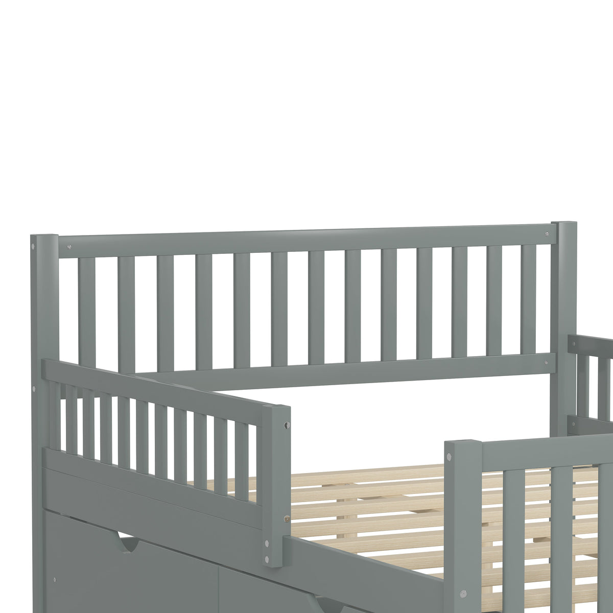 Full Size Wood Platform Bed with Guardrails on Both Sides and Two Storage Drawers