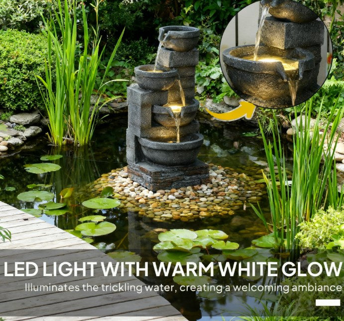 Garden Fountain - Tall Outdoor Waterfall Fountain with LED Lights
