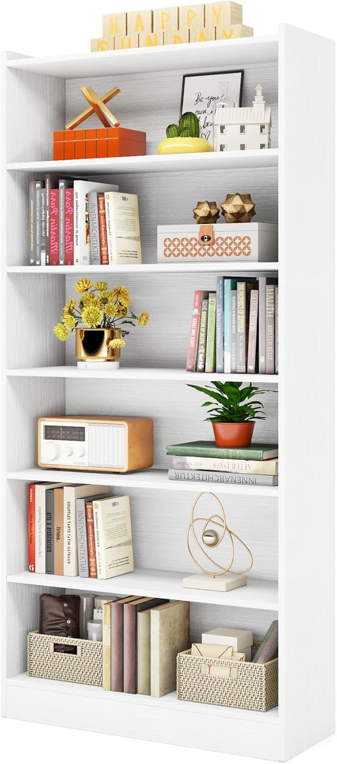 78" 7-Tier Modern White Library Bookshelf
