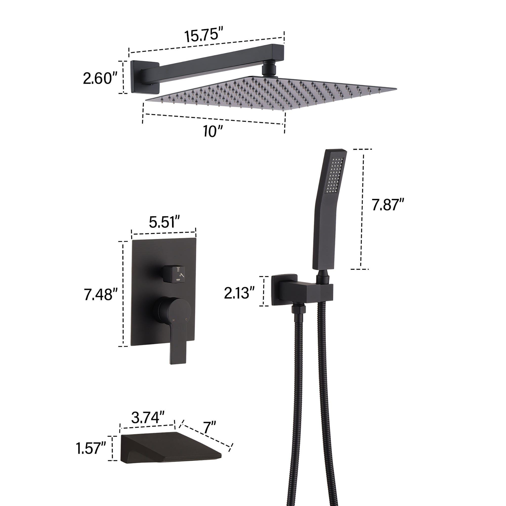 Black Shower Faucet Set with Rainfall Shower Head